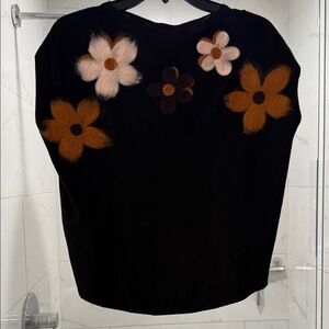 Floral Black Short Sleeve super soft knit compression sweater short sleeve